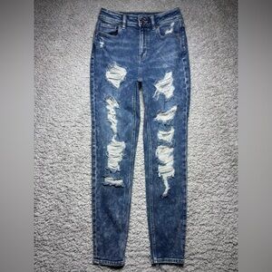 American Eagle Jeans Womens 000 Mom Jean Distressed Holes Thrashed Grunge Party